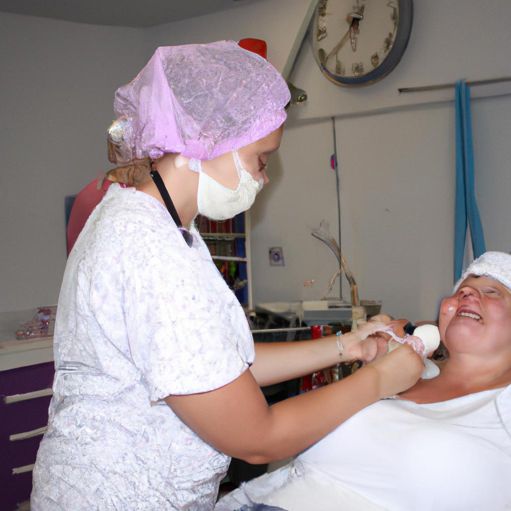 Person receiving medical treatment, smiling